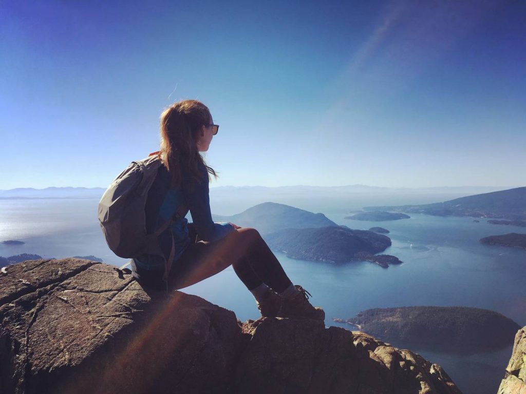 Kathryn looking out at the Howe Sound from St Mark's Summit in West Vancouver