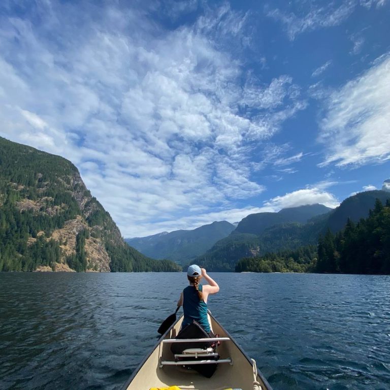 Kathryn canoeing on the Powell River Canoe Route